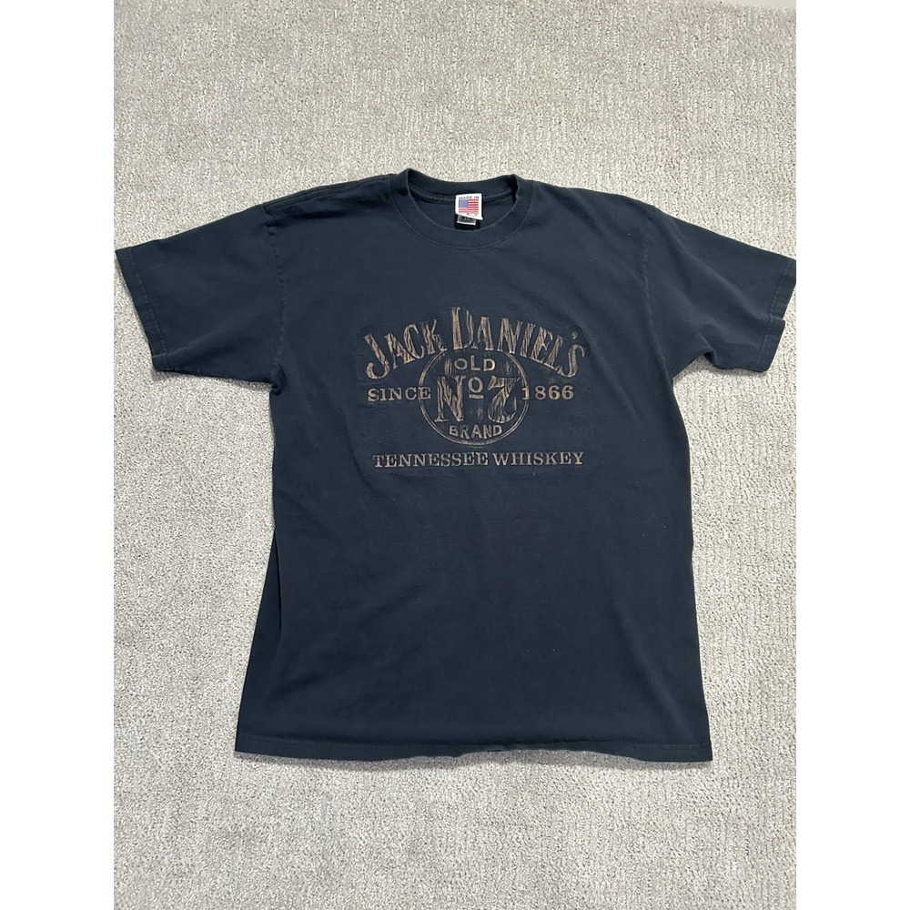 Vintage Jack Daniels Whiskey T Shirt Logo Large Made‎ in USA 90s Vtg Wooden Font